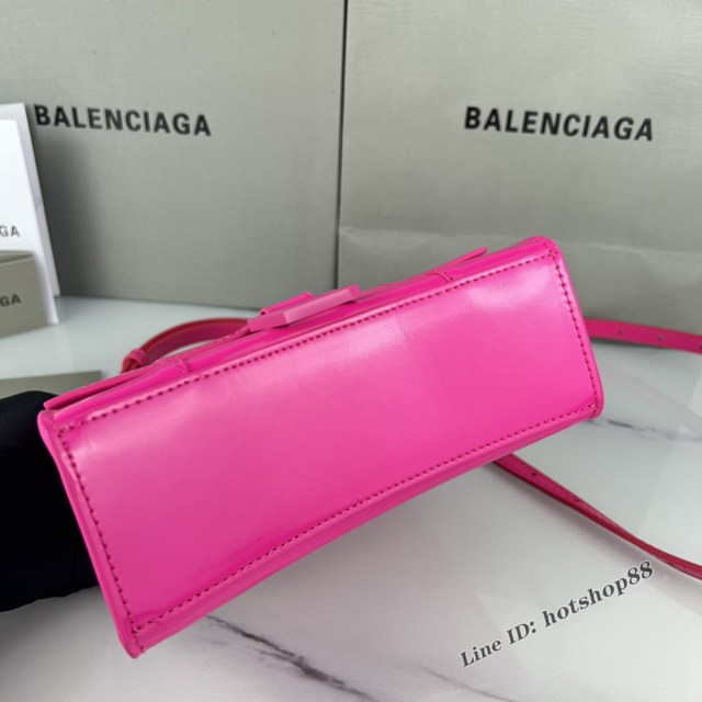 Balenciaga專櫃爆款玫紅平紋手提女包 巴黎世家原廠xs號Hourglass沙漏包 款號：8896 fyj1194